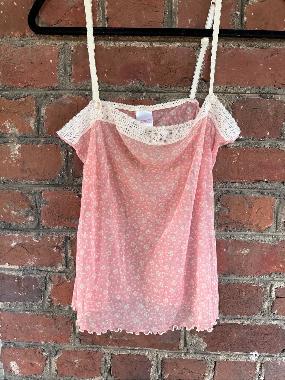Xhilaration Pink Floral Sheer Lace-Trim Tank